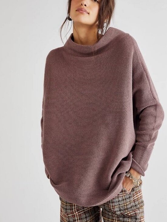 Free People Sweaters - Free People Ottoman Ribbed Mauve Pink Oversized Mock Neck Tunic Sweater, Size S